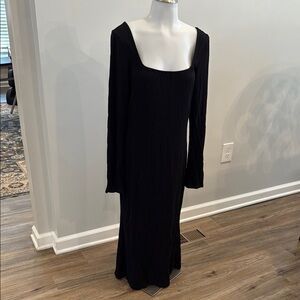 ASOS Design US 12 Midi Stretchy Black Sheath Dress Long Sleeve Square Neck